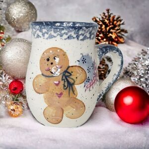Vtg Handmade Stoneware Handpainted Gingerbread Man Christmas Coffee Tea Mug 1996